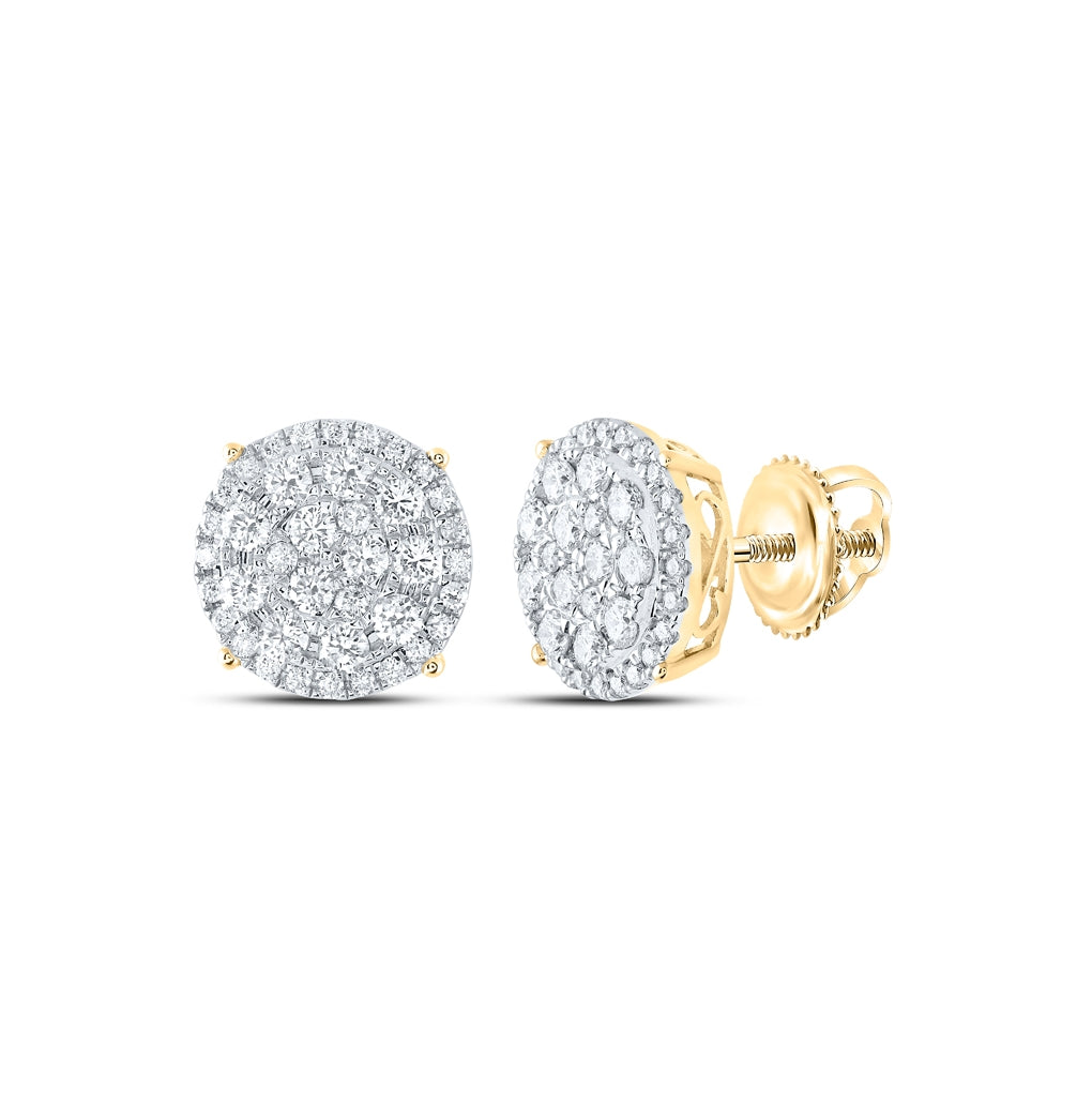 14K Yellow Gold Womens Round Diamond Circle Cluster Earrings 2 Cttw, Length: 0.5 In, Width: 0.5 In
