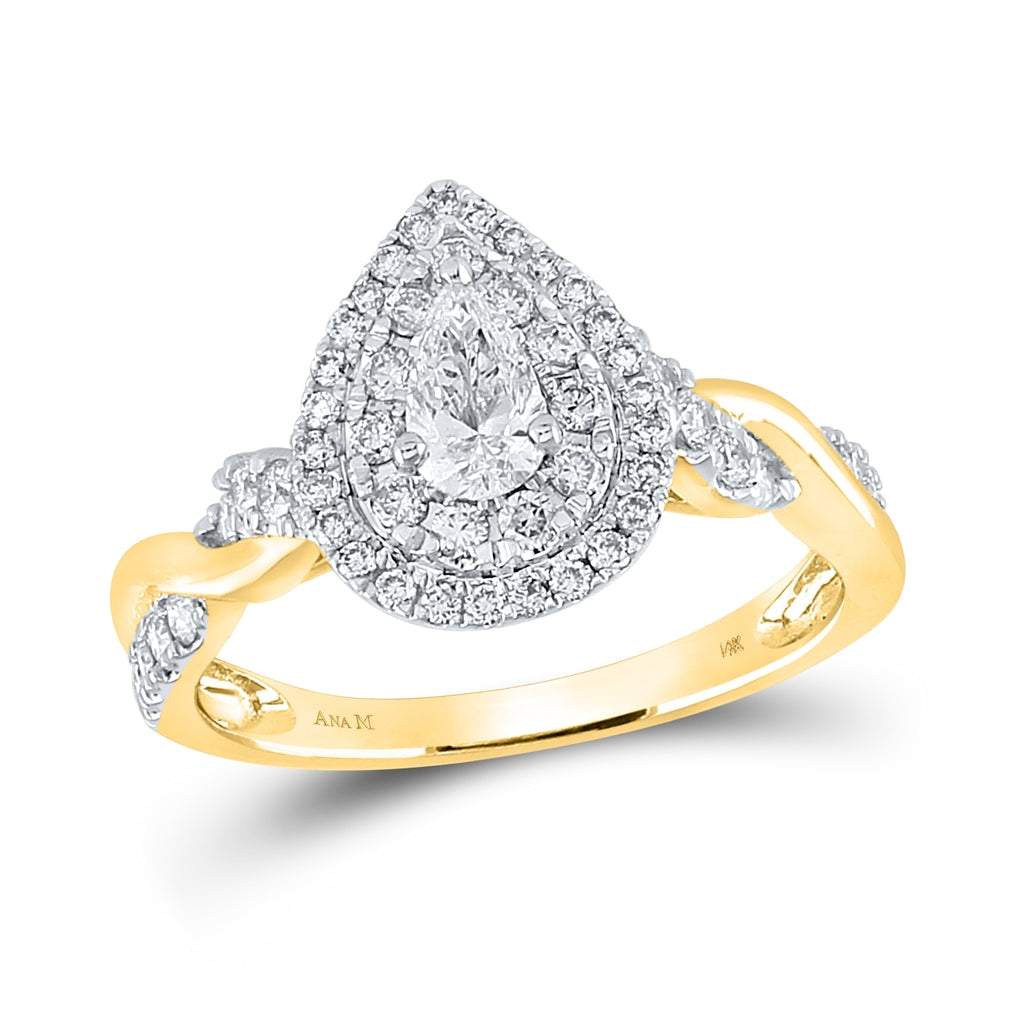 14K Yellow Gold Pear Diamond Twist Halo Bridal Wedding Engagement Ring 1 Cttw, Womens Size: 5-10
