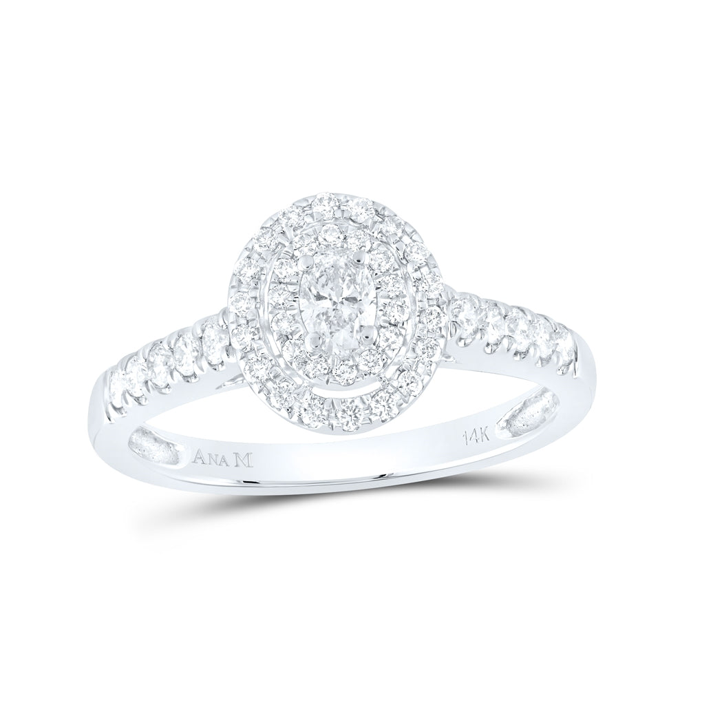14K White Gold Oval Diamond Halo Bridal Wedding Engagement Ring 1/2 Cttw, Womens Size: 5-10