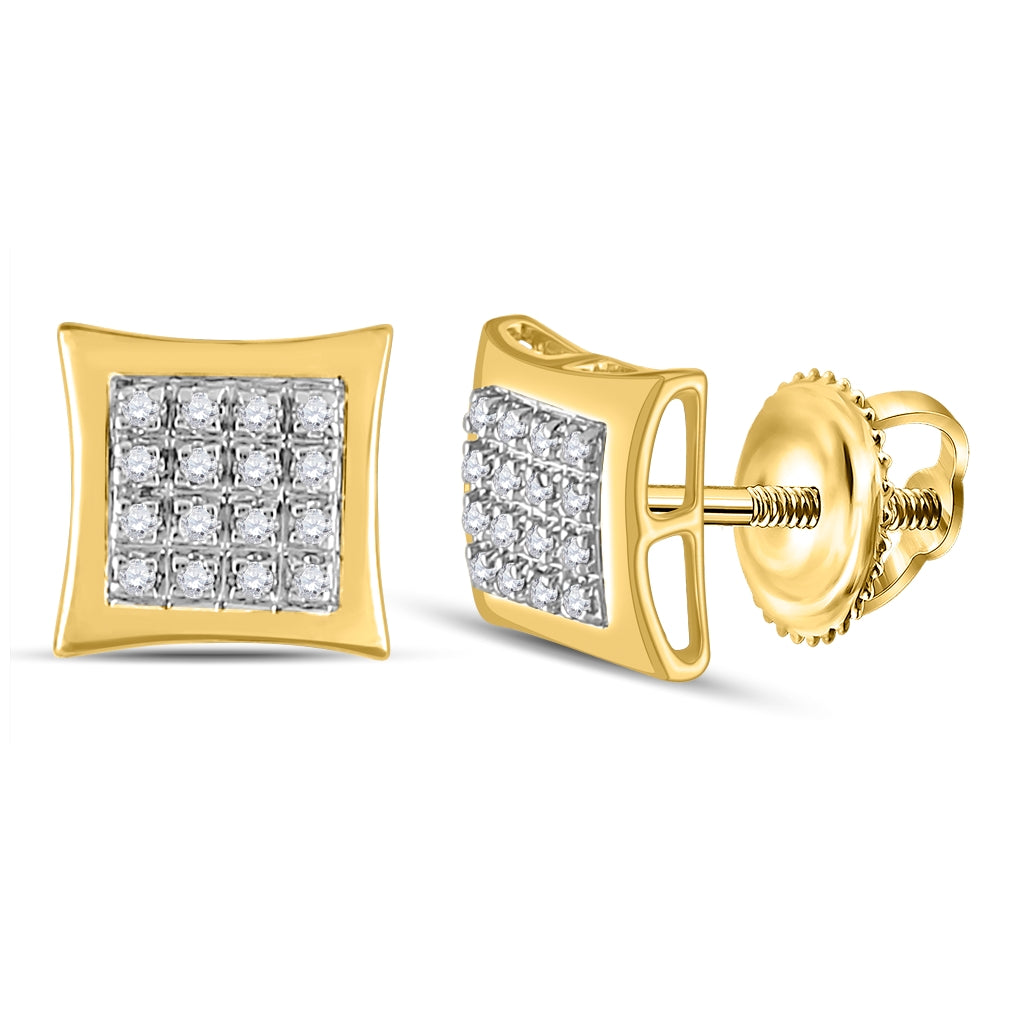 10K Yellow Gold Round Diamond Kite Square Earrings 1/12 Cttw