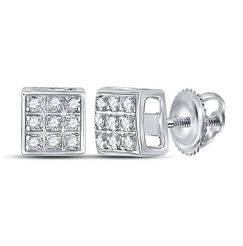 10K White Gold Womens Round Diamond Square Earrings 1/20 Cttw, Length: 0.21 In, Width: 0.21 In