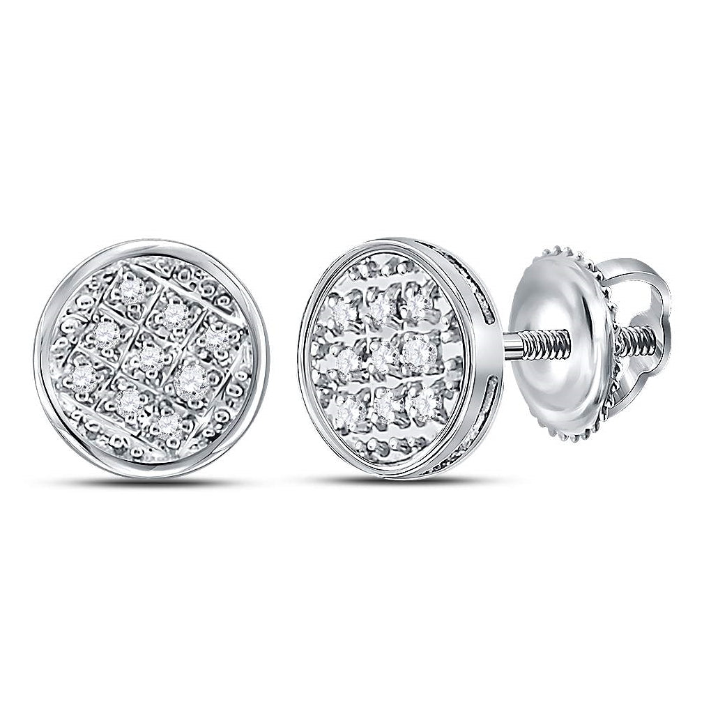 10K White Or Yellow Gold Round Diamond Circle Cluster Stud Earrings