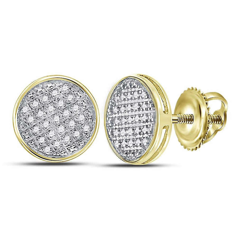10K Yellow Gold Round Diamond Circle Disk Cluster Earrings 1/8 Cttw