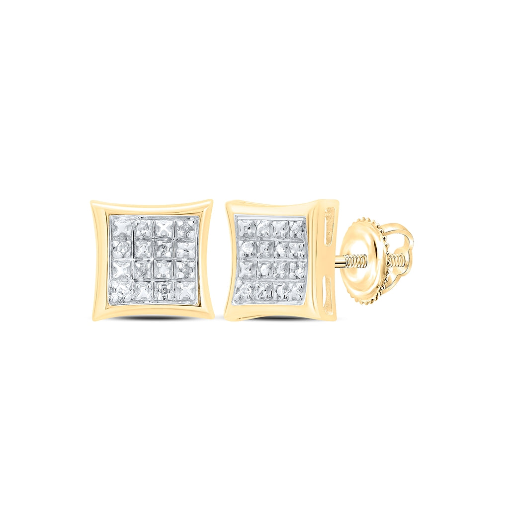 10K Yellow Gold Round Diamond Square Kite Cluster Earrings .03 Cttw