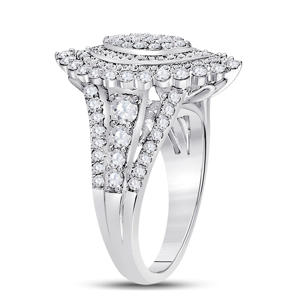 14K White Gold Round Diamond Cluster Bridal Wedding Engagement Ring 1-3/4 Cttw, Womens Size: 5-10