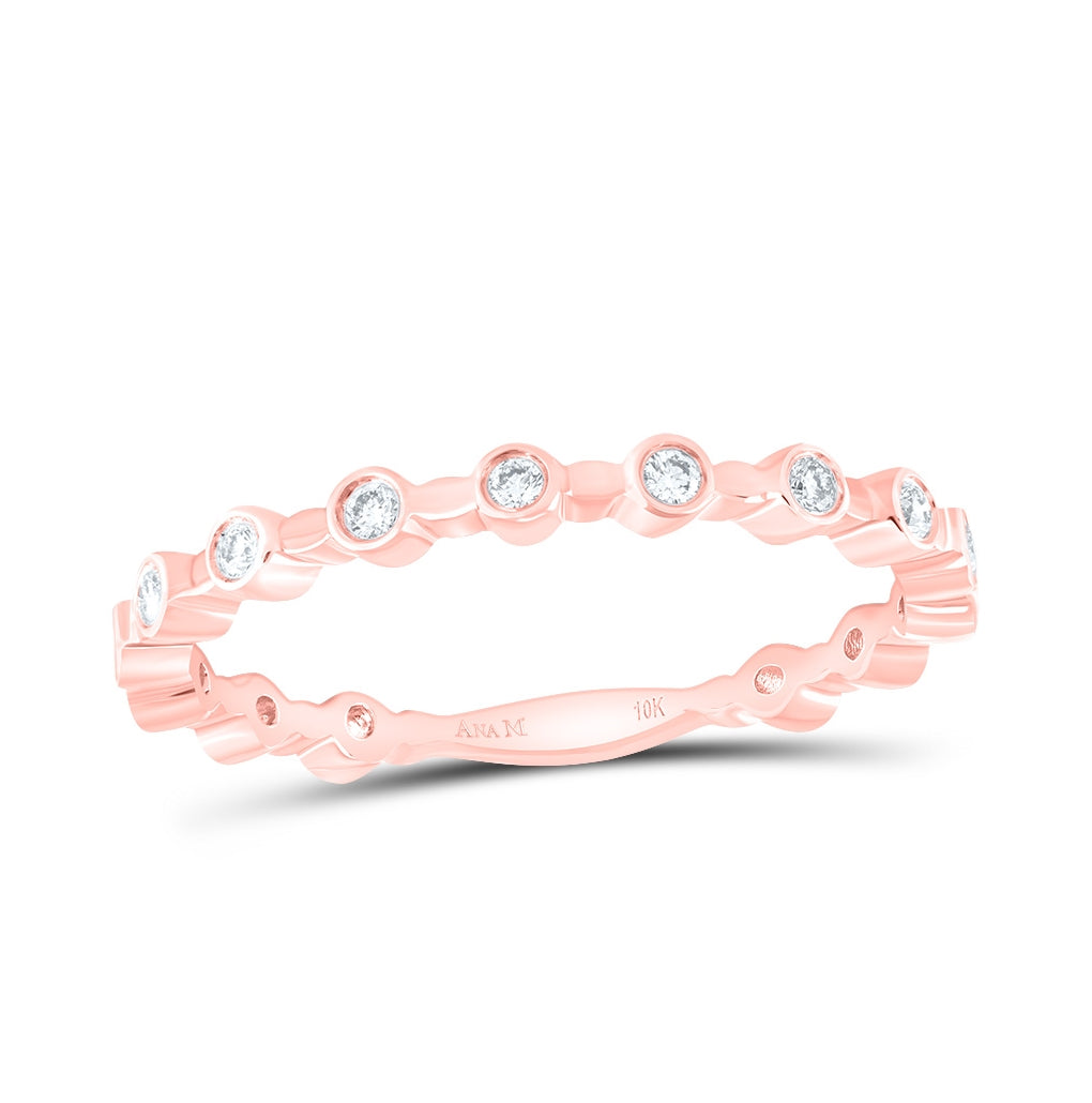 10K Rose Gold Womens Round Diamond Stackable Band Ring 1/10ctw, Womens Size: 5-10
