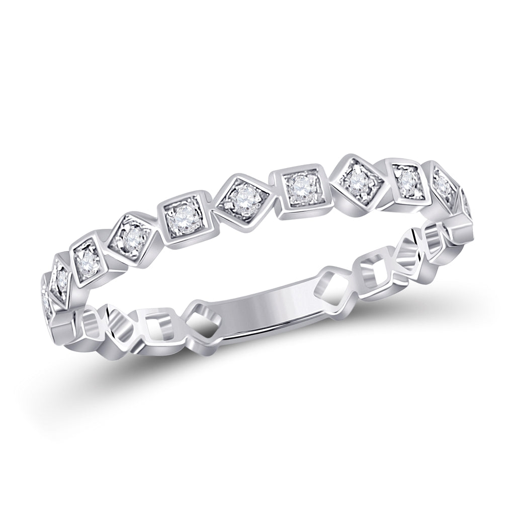 10K White Gold Womens Round Diamond Squares Stackable Band Ring 1/10 Cttw, Womens Size: 5-10