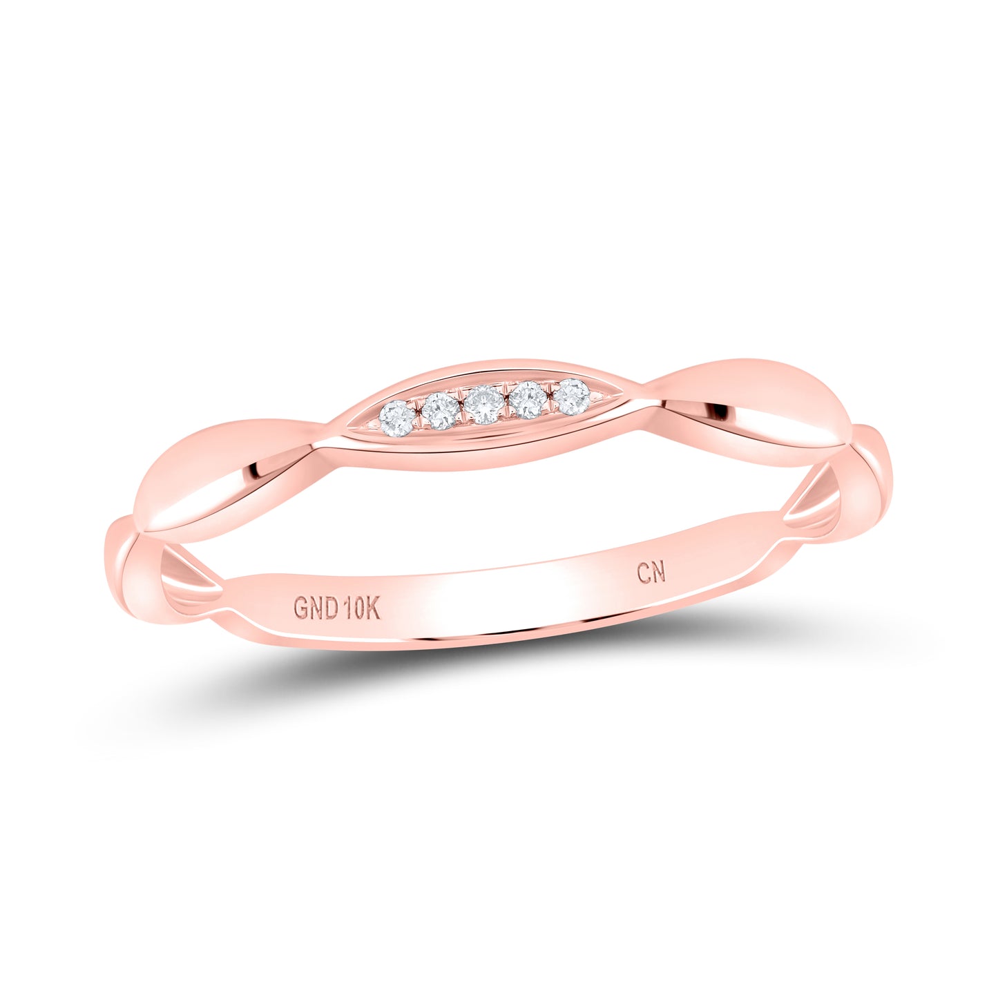 10K Rose Gold Womens Round Diamond Contour Stackable Band Ring .02 Cttw, Womens Size: 5-10
