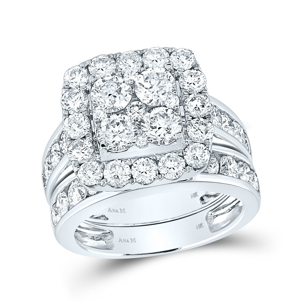 14K White Gold Round Diamond Bridal Wedding Ring Band Set 4-1/4 Cttw, Womens Size: 5-10