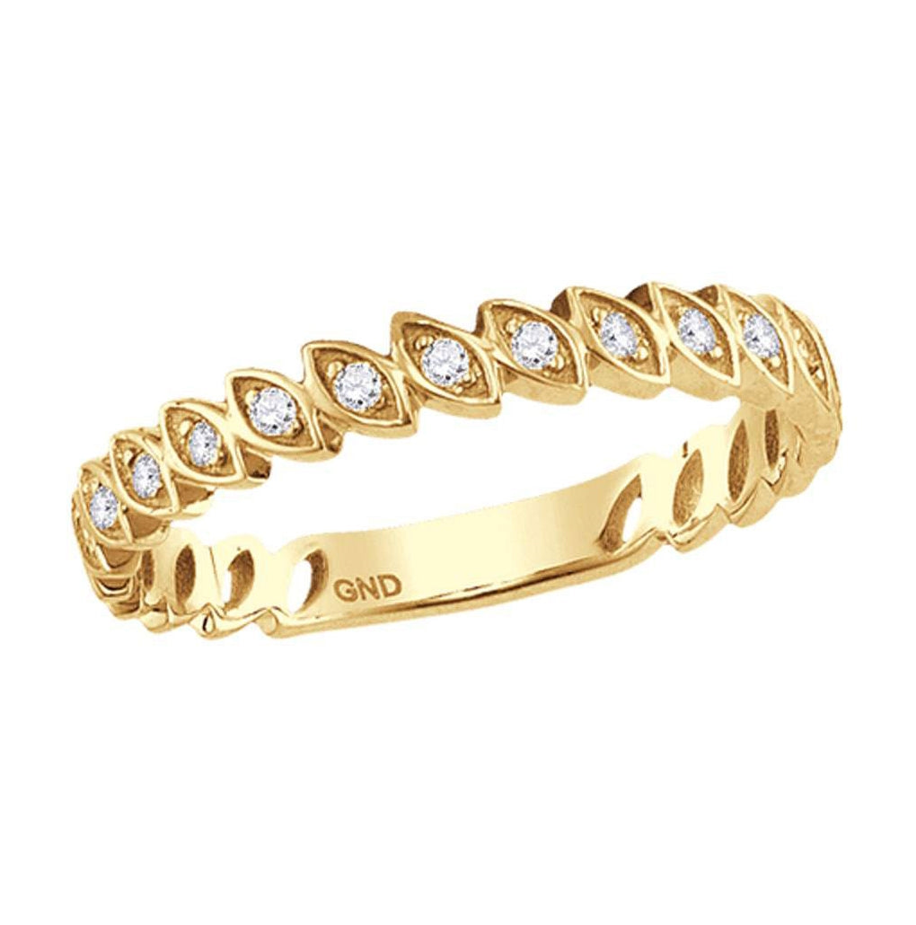 10K Yellow Gold Womens Round Diamond Ovals Stackable Band Ring 1/10 Cttw, Womens Size: 5-10