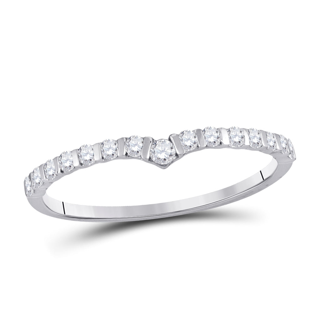 10K White Gold Womens Round Diamond Chevron Stackable Band Ring 1/4 Cttw, Womens Size: 5-10