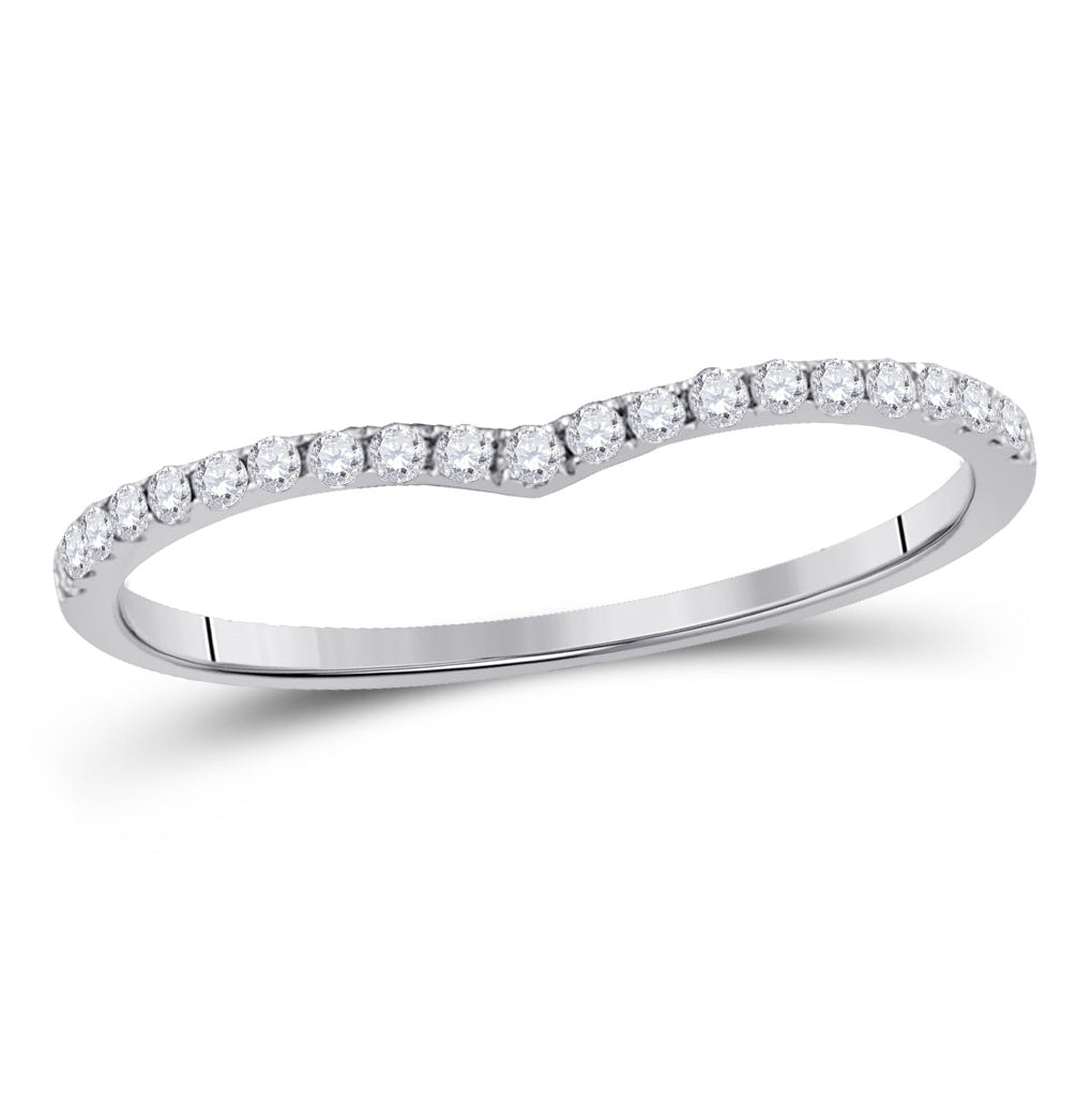 10K White Gold Womens Round Diamond Chevron Stackable Band Ring 1/6 Cttw, Womens Size: 5-10