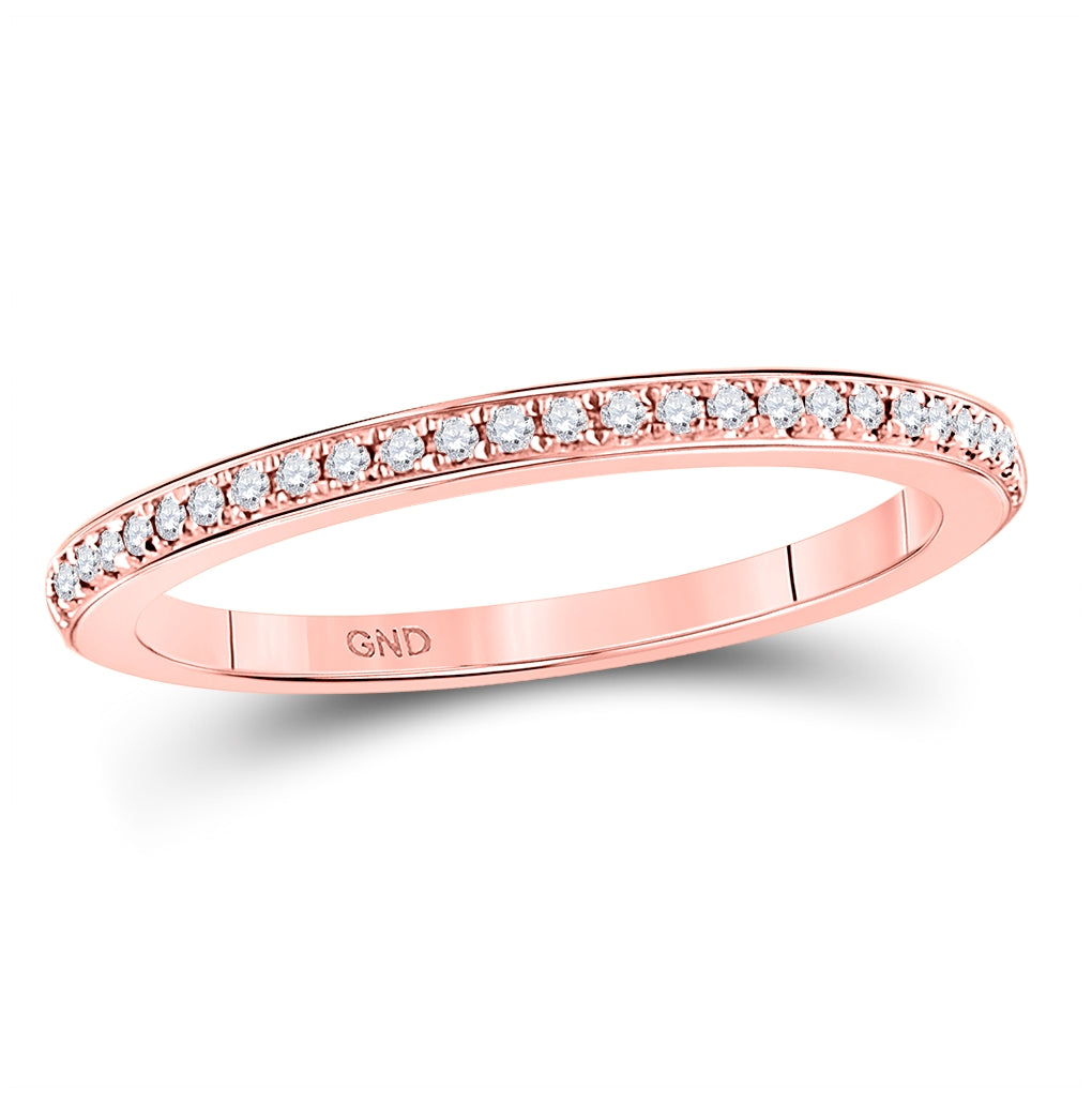 10K Rose Gold Womens Round Diamond Single Row Stackable Band Ring 1/8 Cttw, Womens Size: 5-10