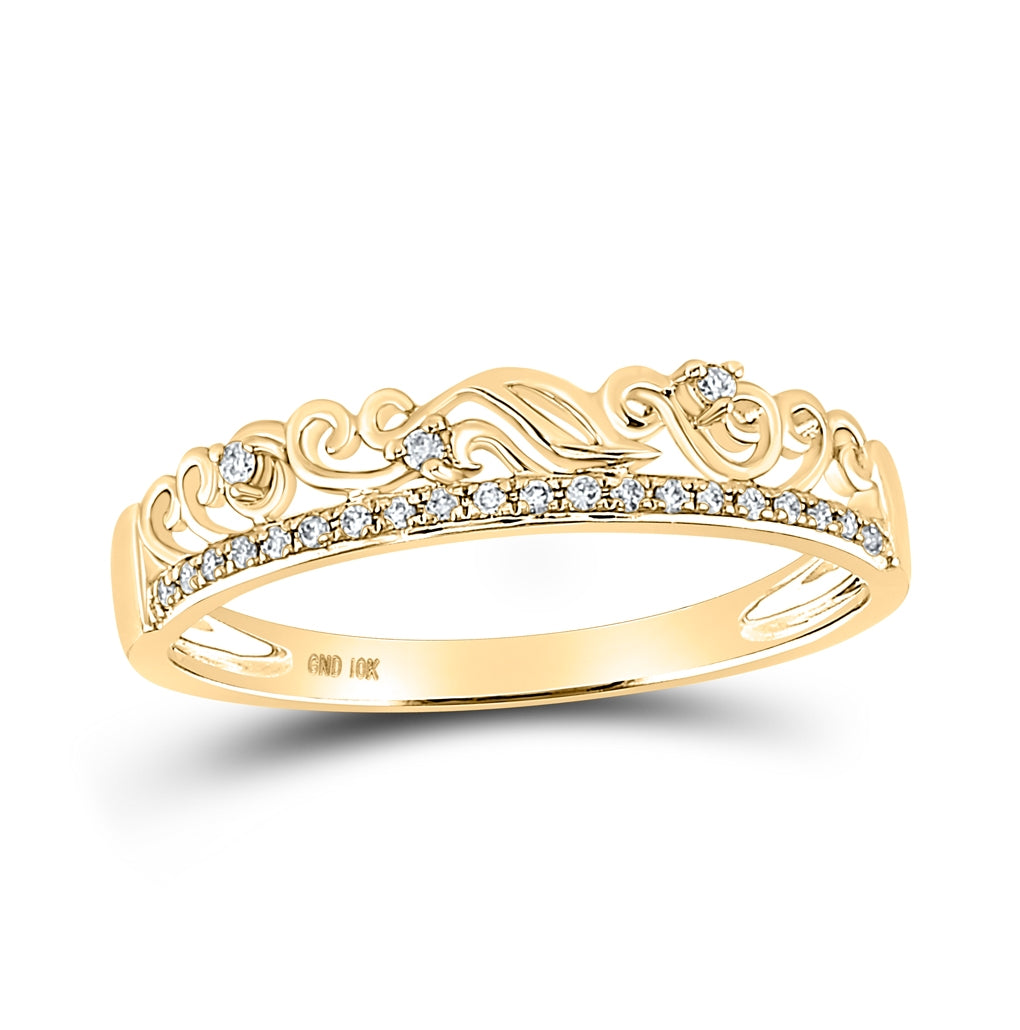 10K Yellow Gold Womens Round Diamond Stackable Band Ring 1/12 Cttw, Womens Size: 5-10