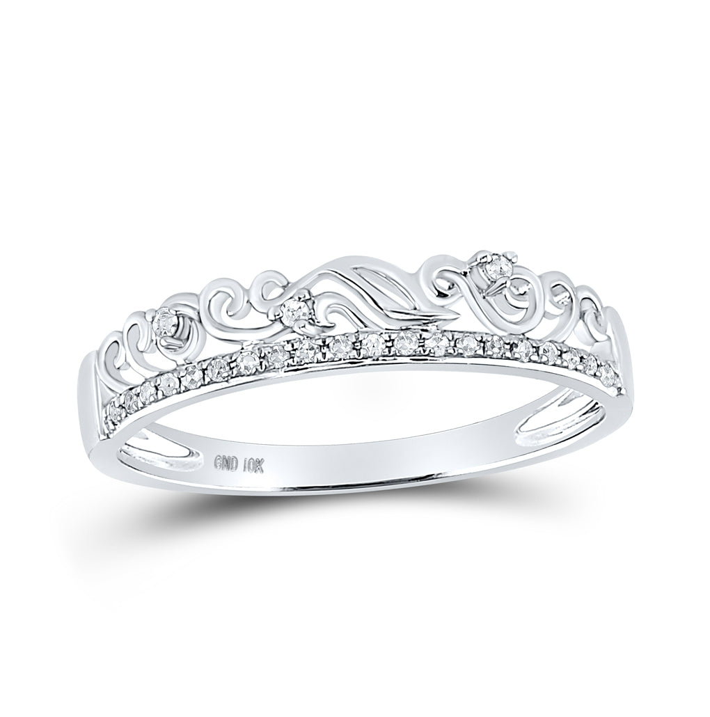 10K White Gold Womens Round Diamond Stackable Band Ring 1/12 Cttw, Womens Size: 5-10