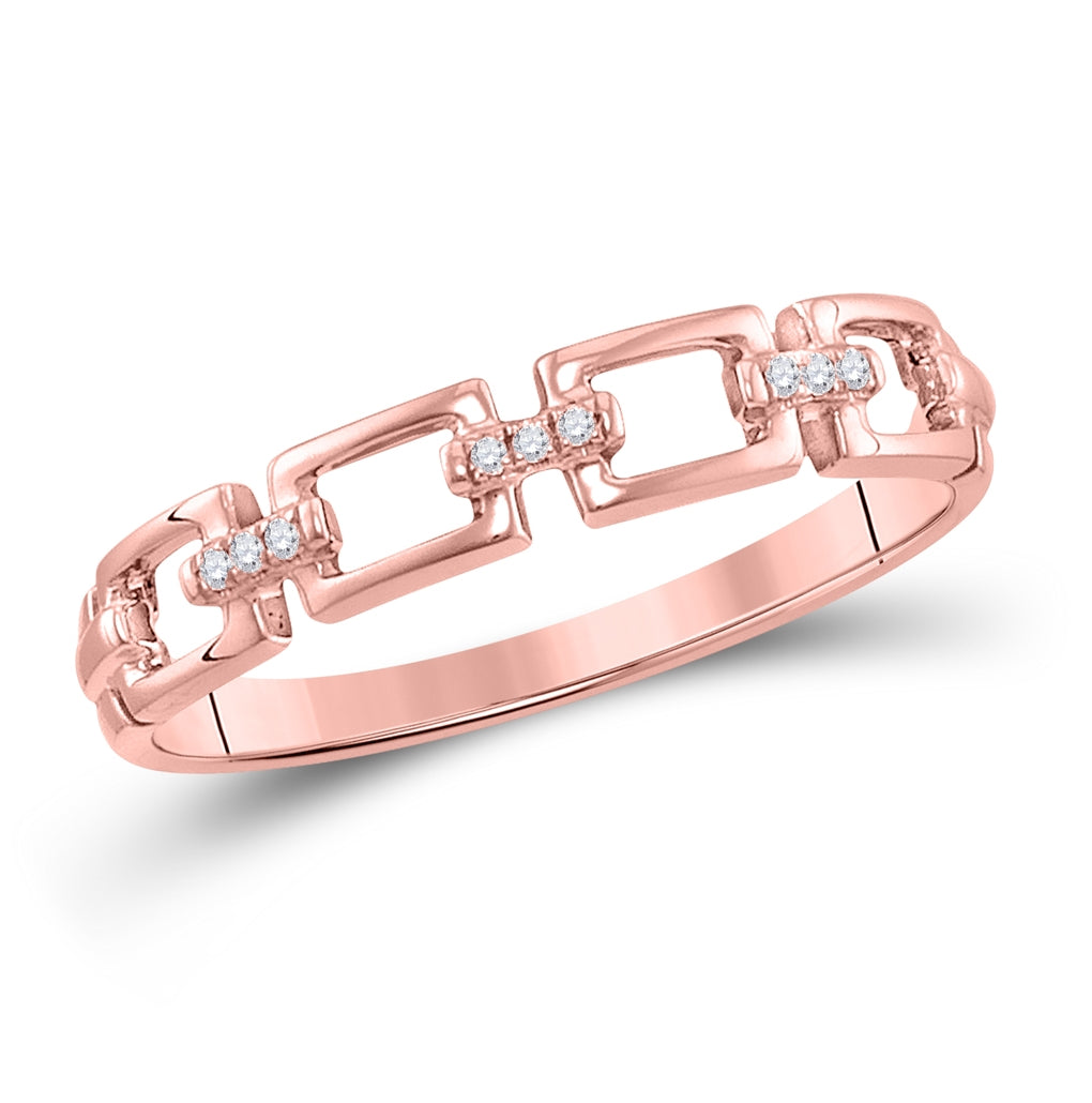 10K Rose Gold Womens Round Diamond Chain Link Stackable Band Ring .03 Cttw, Womens Size: 5-10