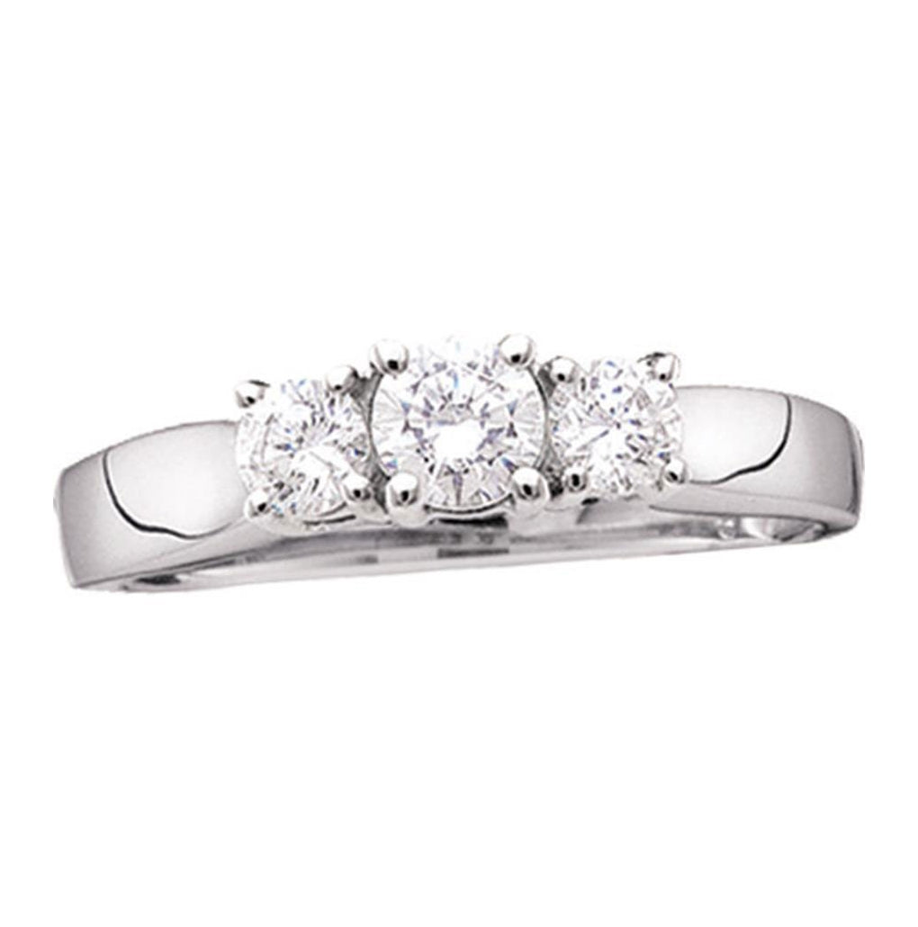 14K White Gold Round Diamond 3-stone Bridal Wedding Engagement Ring 1-1/2 Cttw, Womens Size: 5-10