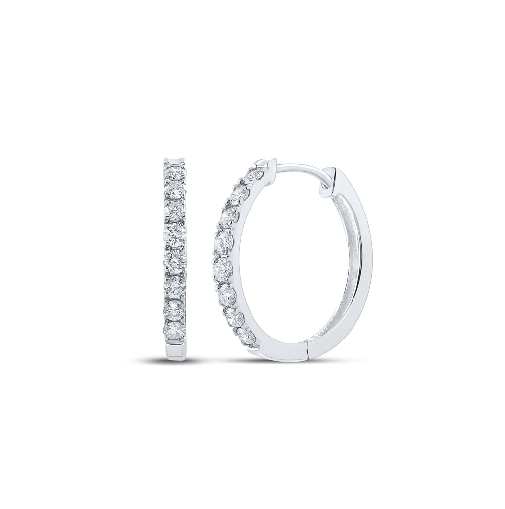 10K White Gold Womens Round Diamond Single Row Hoop Earrings 1/2ctw