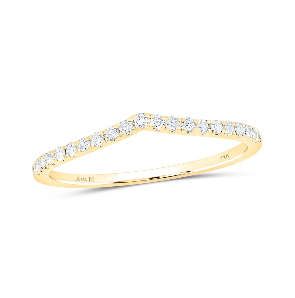 14kt Yellow Gold Womens Round Diamond Chevron Stackable Band Ring 1/6 Cttw