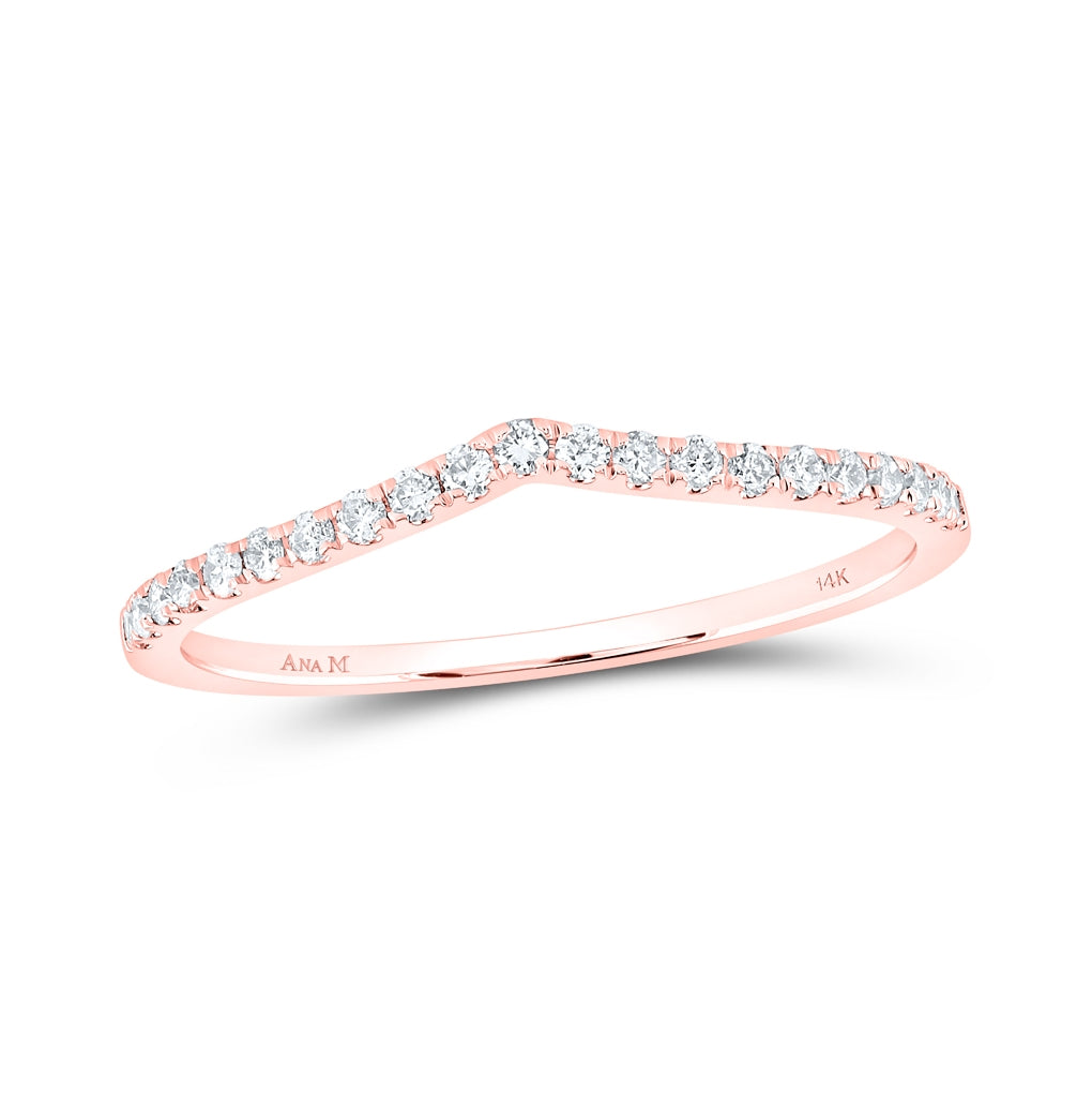 14K Rose Gold Womens Round Diamond Chevron Stackable Band Ring 1/6 Cttw, Womens Size: 5-10