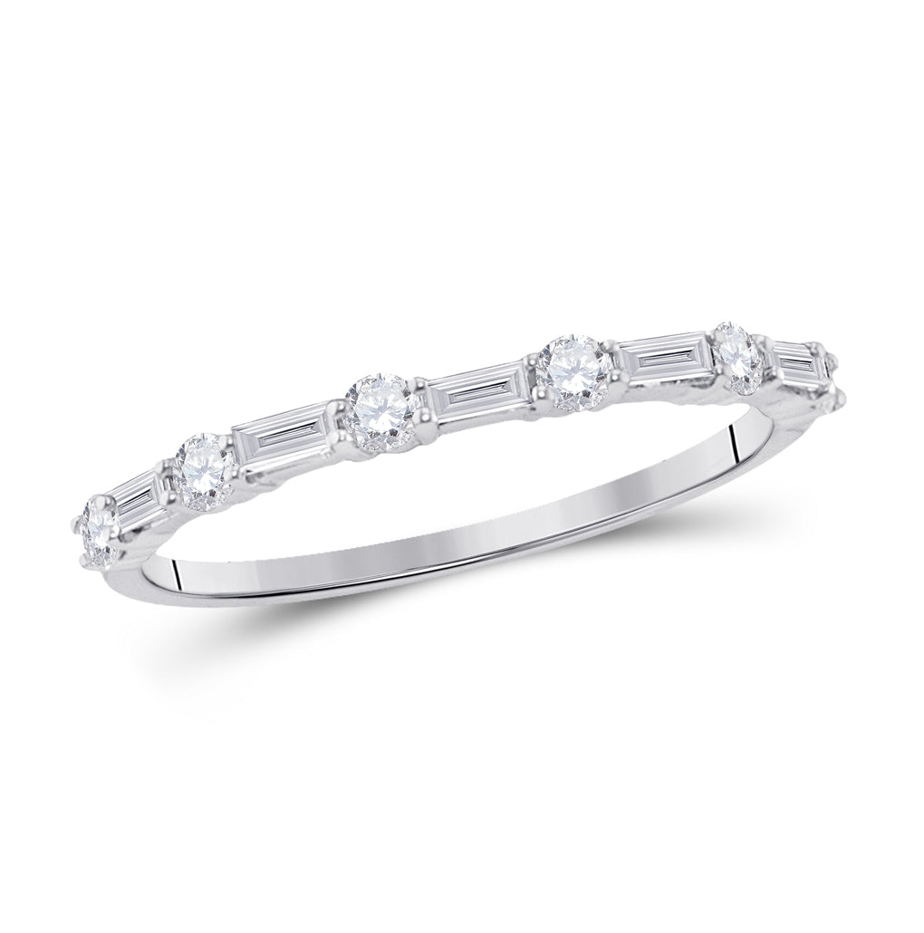 14K White Gold Womens Baguette Diamond Modern Stackable Band Ring 3/8 Cttw, Womens Size: 5-10