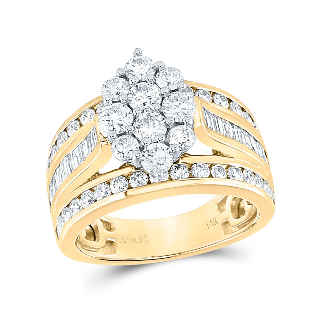 14kt Yellow Gold Womens Round Diamond Right Hand Cluster Ring 1-3/8 Cttw