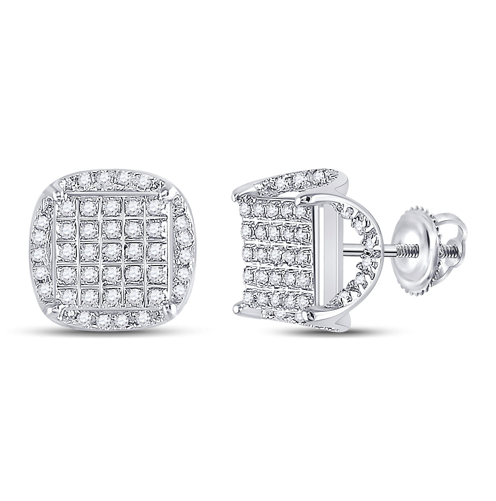 10K White Or Yellow Gold Round Diamond Square Stud Earrings