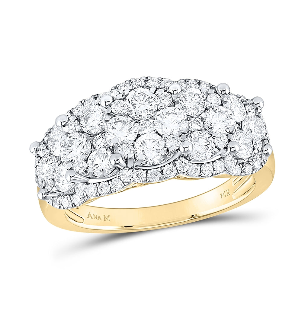 14kt Yellow Gold Womens Round Diamond Cocktail Cluster 5-stone Ring 2.00 Cttw
