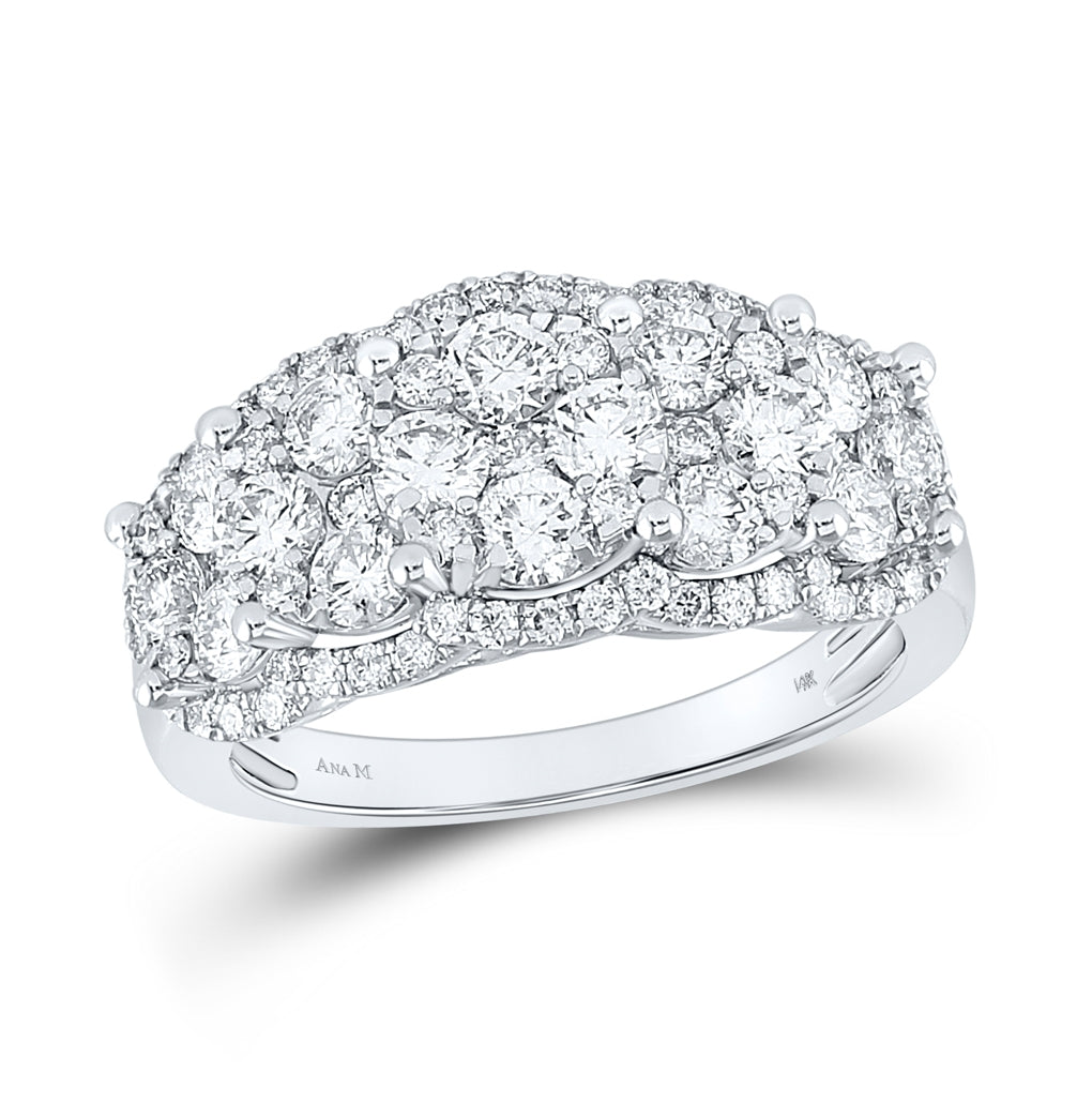14kt White Gold Womens Round Cocktail Cluster 5-stone Ring 2.00 Cttw