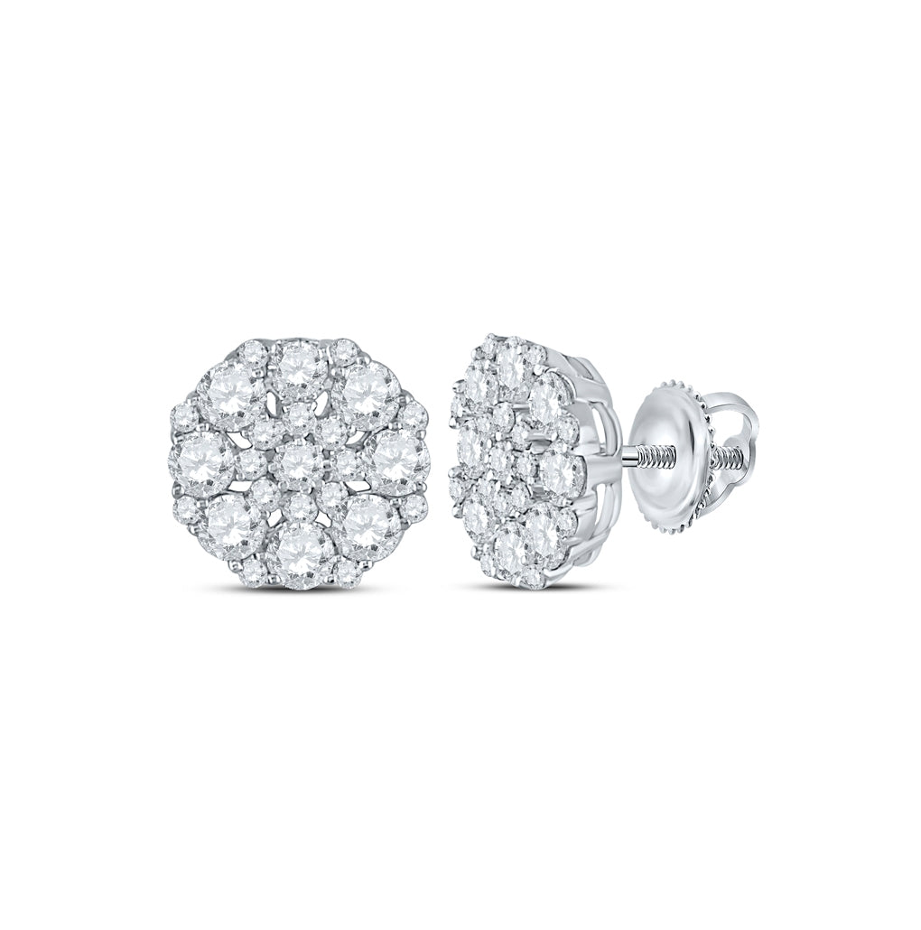 14K White Or Yellow Gold Womens Round Diamond Octagon Cluster Earrings