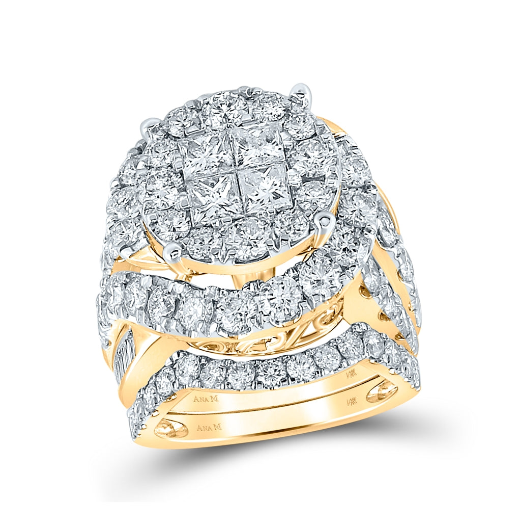 14K Yellow Gold Princess Diamond Bridal Wedding Ring Band Set 5-5/8 Cttw, Womens Size: 5-10