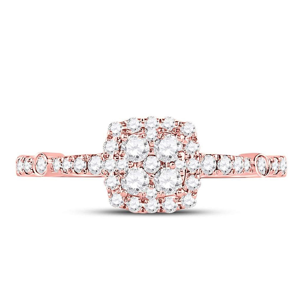14K Rose Gold Round Diamond Square Cluster Bridal Wedding Engagement Ring 1/2 Cttw, Womens Size: 5-10