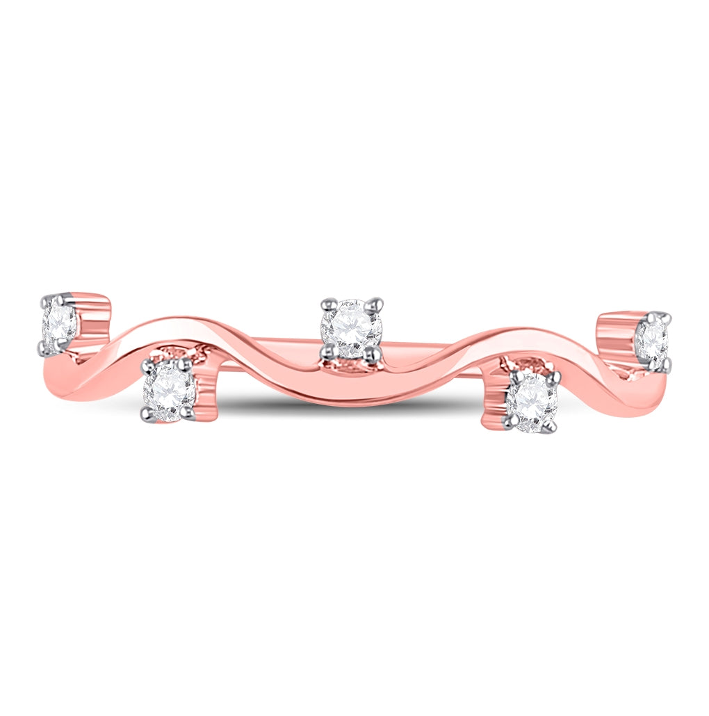 10K Rose Gold Womens Round Diamond Wave Stackable Band Ring 1/8 Cttw, Womens Size: 5-10