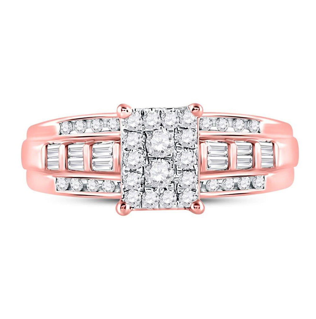 10K Rose Gold Round Diamond Cluster Bridal Wedding Engagement Ring 1/2ctw, Womens Size: 5-10
