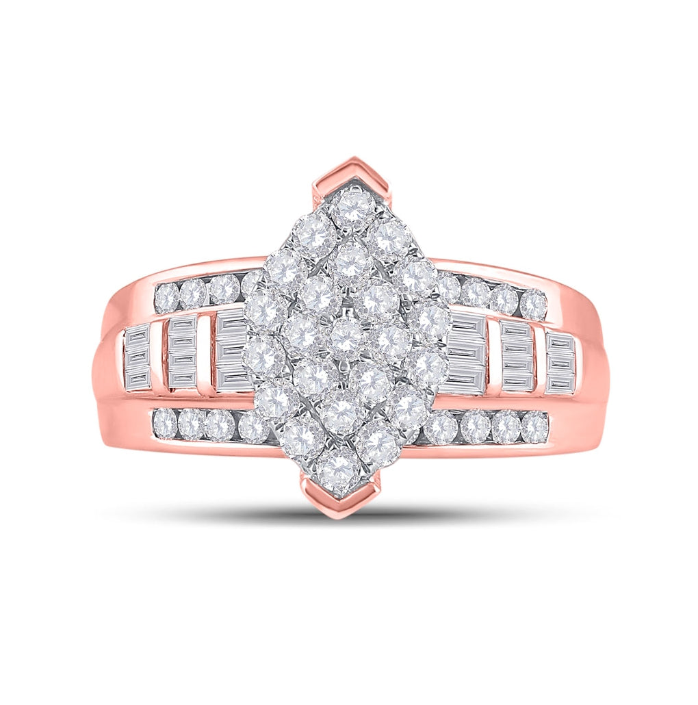 10K Rose Gold Round Diamond Cluster Bridal Wedding Engagement Ring 1ctw, Womens Size: 5-10