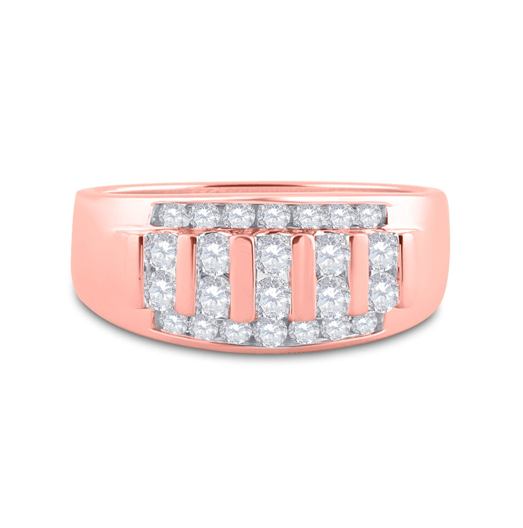 14K Rose Gold Mens Round Diamond Wedding Band Ring 1 Cttw, Mens Size: 7-13