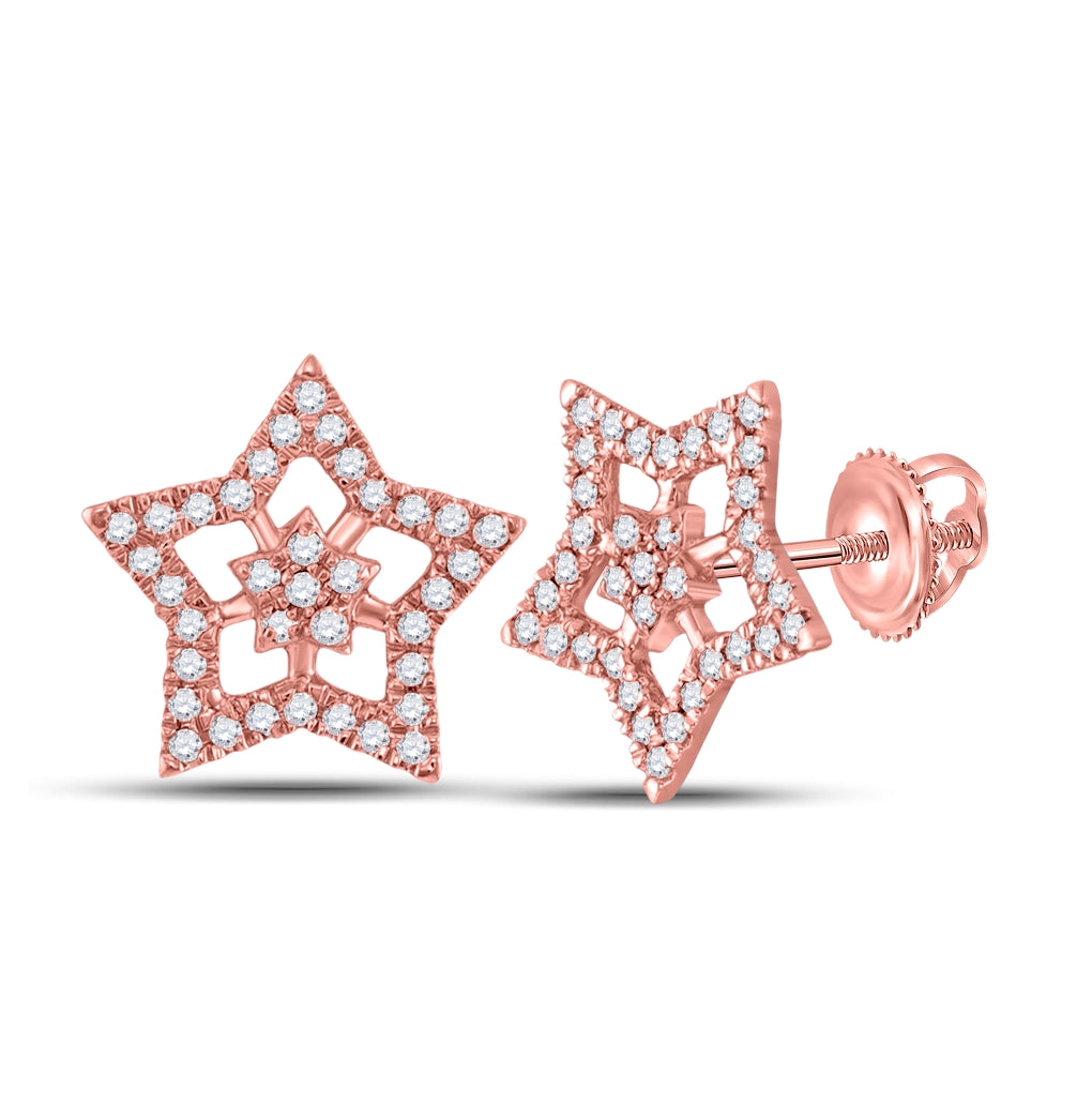 10kt Rose Gold Womens Round Diamond Star Earrings 1/5 Cttw