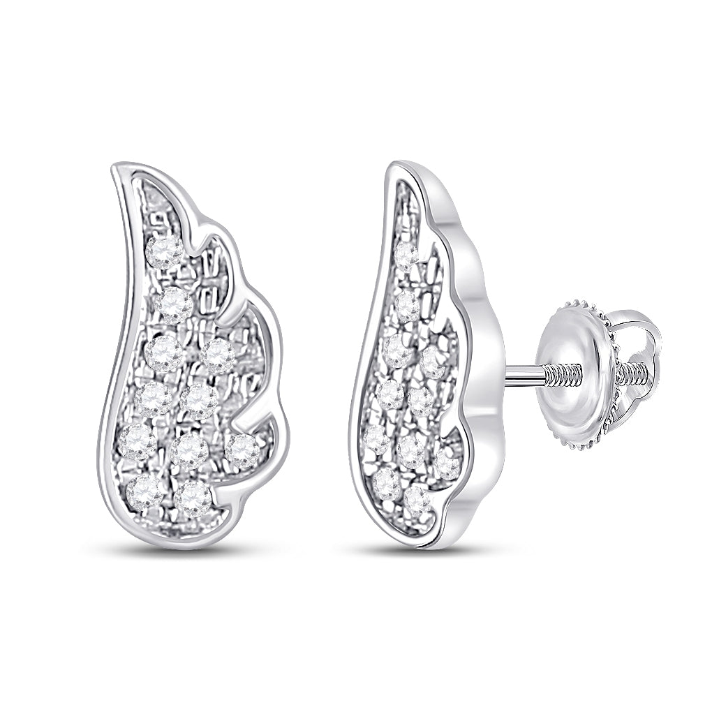 14K White Gold Womens Round Diamond Angel Wing Stud Earrings 1/20 Cttw