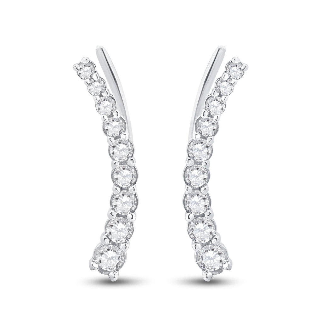 10K White Gold Womens Round Diamond Graduated Climber Earrings 1/2 Cttw