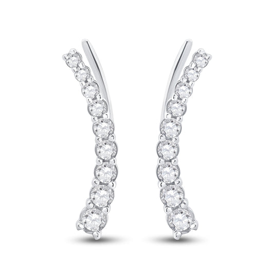 10K White Gold Womens Round Diamond Graduated Climber Earrings 1/2 Cttw