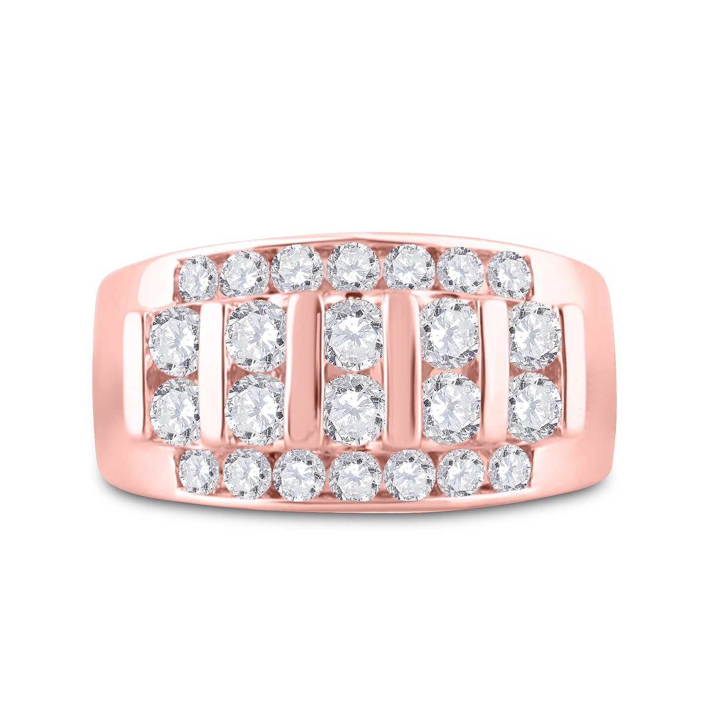 14K Rose Gold Mens Round Diamond Wedding Channel Set Band Ring 2 Cttw, Mens Size: 7-13