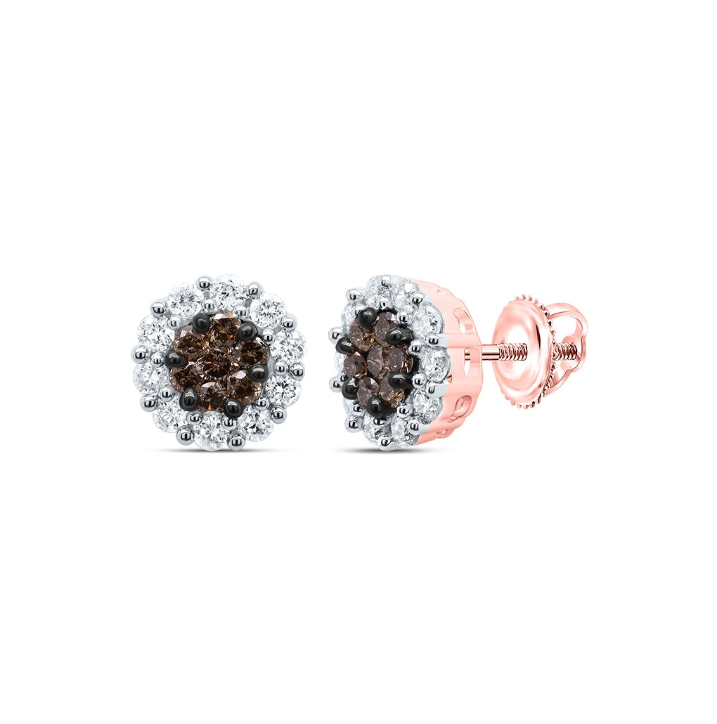 14K Rose Gold Womens Round Brown Diamond Cluster Earrings 1/2 Cttw, Length: 0.24 In, Width: 0.24 In