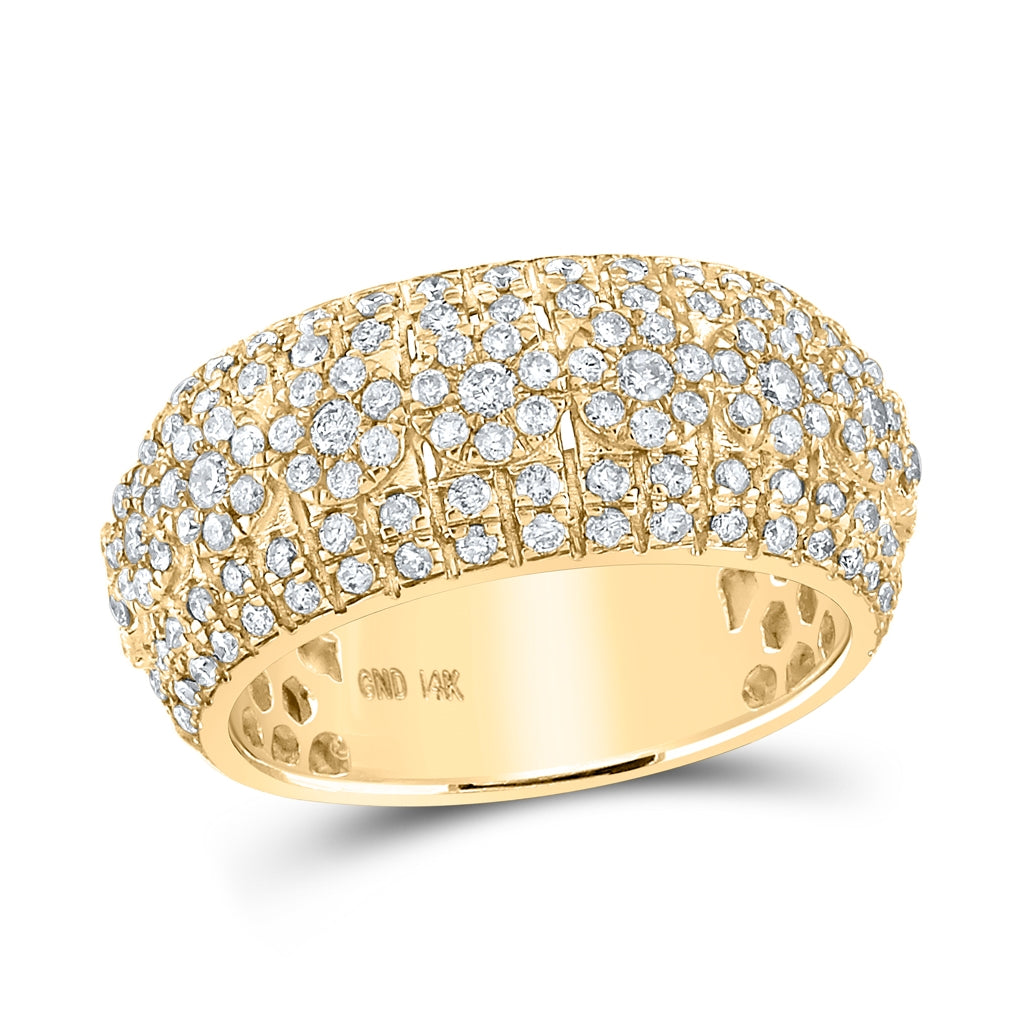 14K Yellow Gold Mens Round Diamond Luxury Lined Cluster Band Ring 2-1/4 Cttw, Mens Size: 7-13