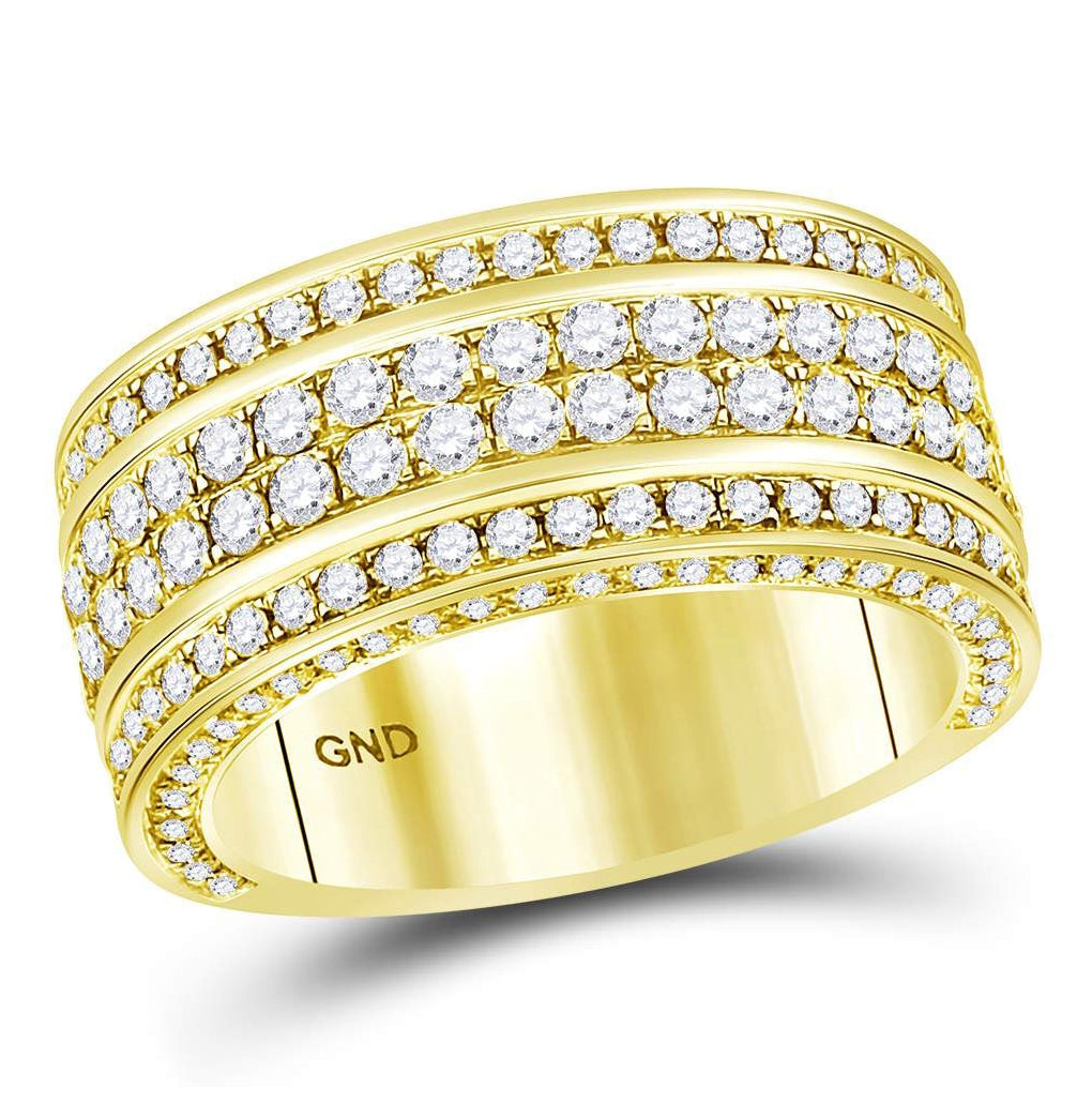 14K Yellow Gold Mens Round Diamond Luxury Lined Band Ring 2-3/4 Cttw, Mens Size: 7-13