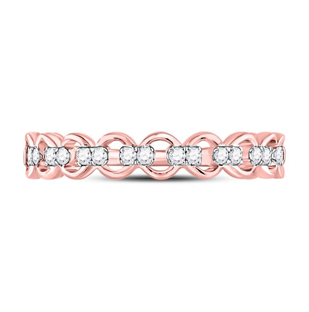 10K Rose Gold Womens Round Diamond Link Stackable Band Ring 1/8 Cttw, Womens Size: 5-10