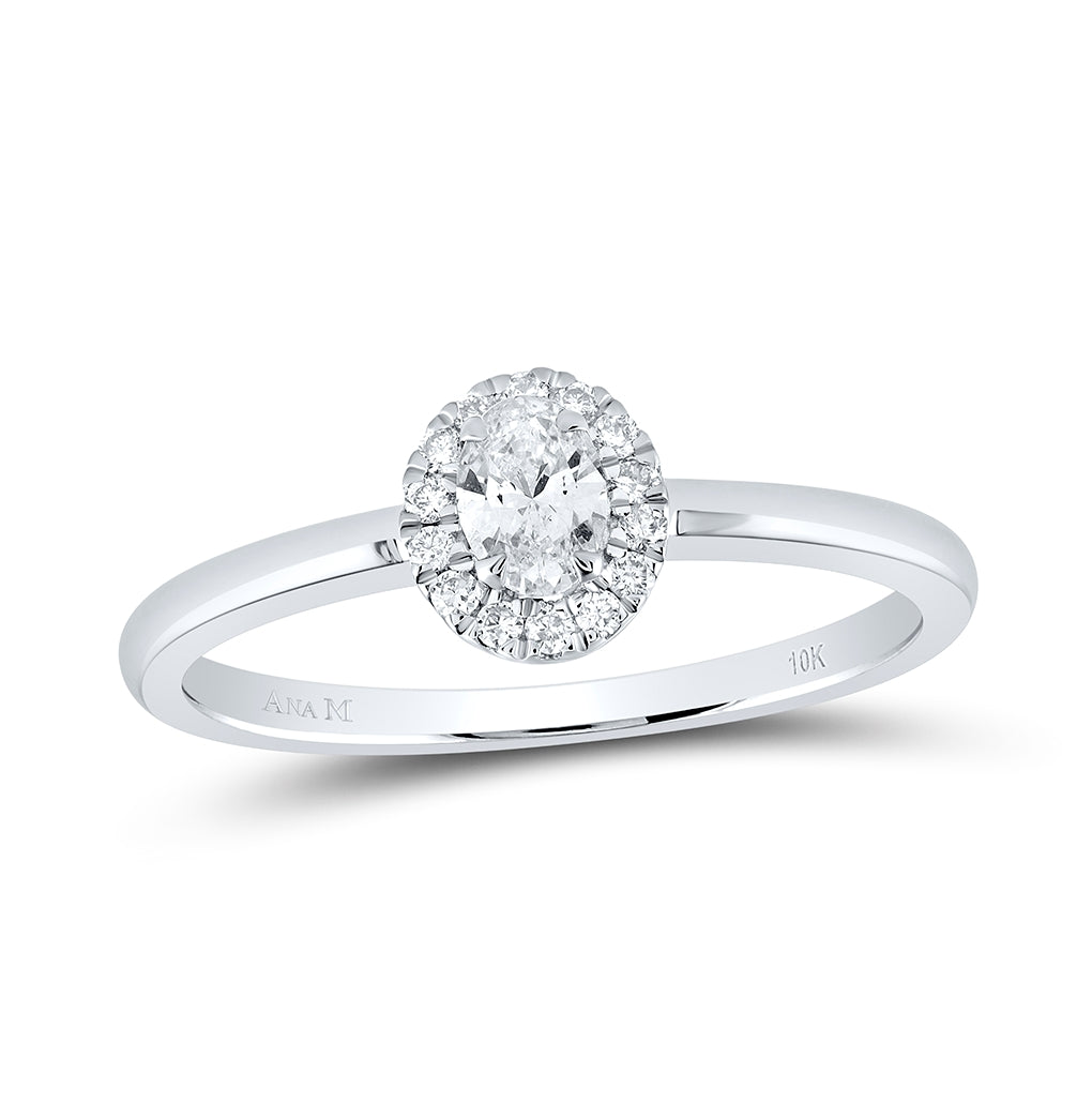 10K White Gold Oval Diamond Halo Bridal Wedding Engagement Ring 1/3 Cttw, Womens Size: 5-10