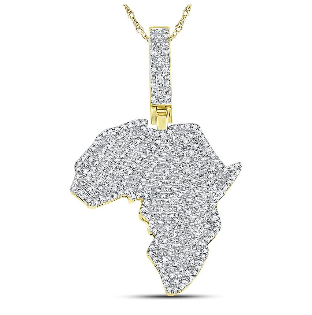 10K Yellow Gold Mens Round Diamond Africa Charm Pendant 5/8 Cttw, Length: 1.69 In, Width: 1.07 In
