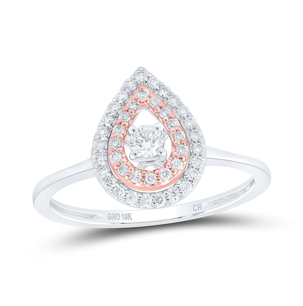 10K Two-tone Gold Womens Round Diamond Teardrop Solitaire Ring 1/4 Cttw, Womens Size: 5-10