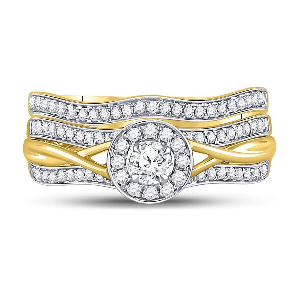 14K Yellow Gold Round Diamond Bridal Wedding Ring Band Set 1/2 Cttw, Womens Size: 5-10