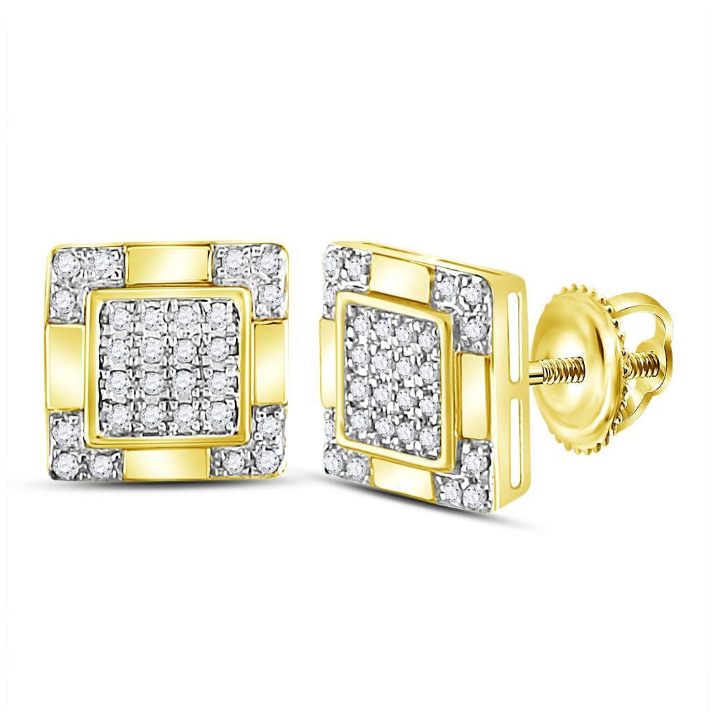 10K Yellow Gold Round Diamond Square Cluster Stud Earrings 1/6 Cttw